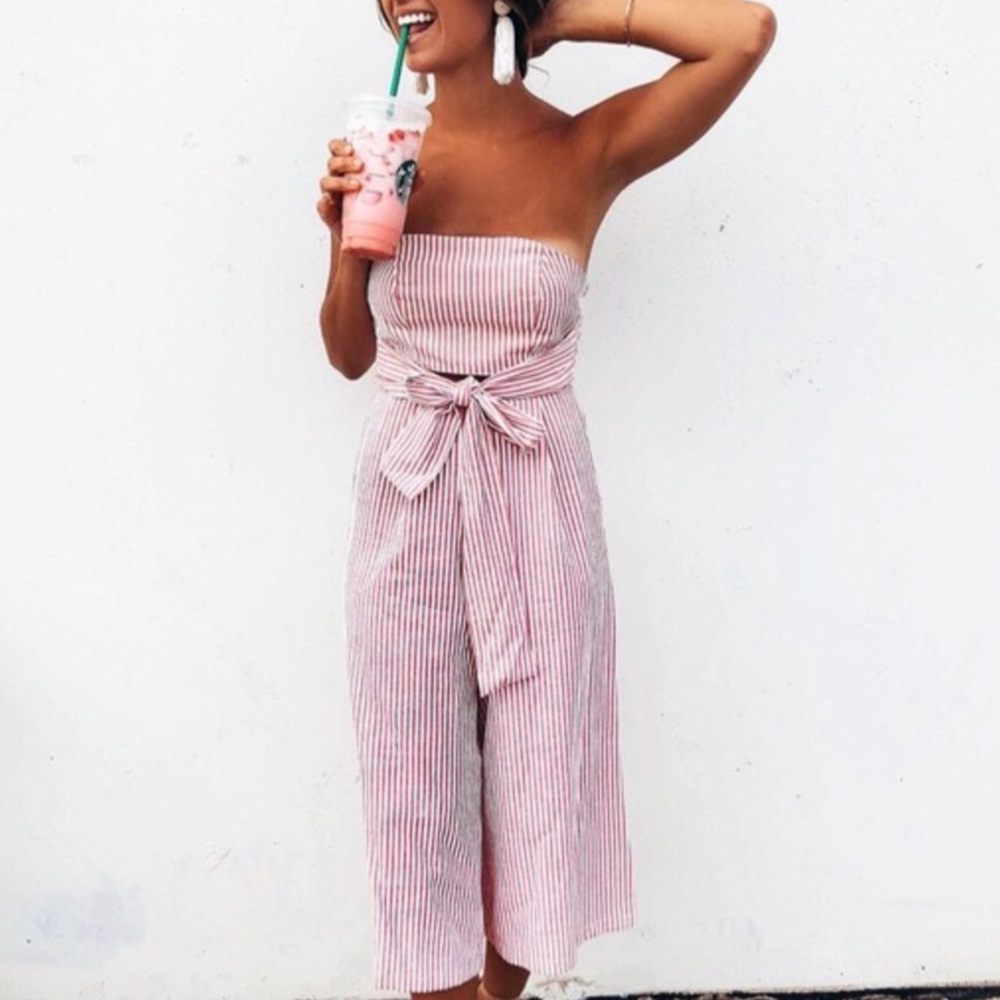 Pink and White stripe Jumpsuit
